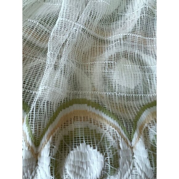 Vintage 70s pleated curtain, white with green/yellow groovy pattern, for 1 - Picture 7 of 10